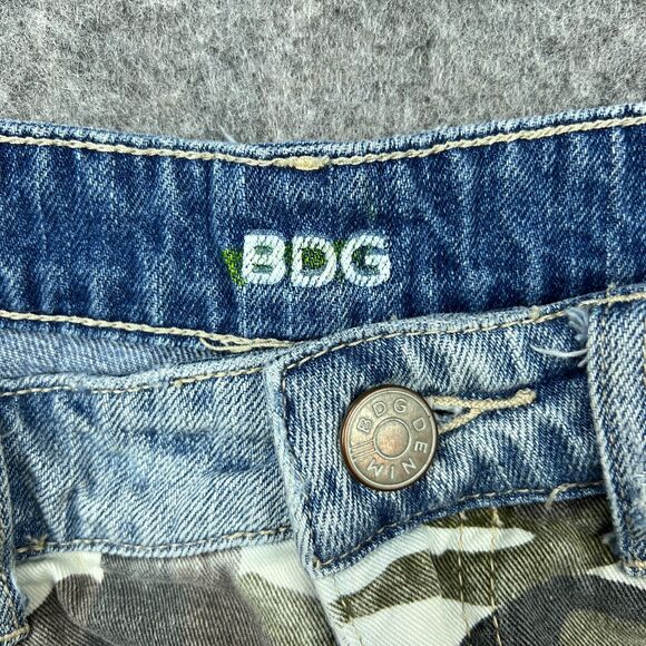BDG Shorts Womens‎ 28 Blue Camo High Rise Dree Cheeky Frayed Cutoff Denim Jeans - Picture 5 of 13